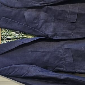 Navy Linen Blend Blazer with Tropical Lining